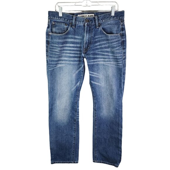 Mens Express Jeans Denim Blue Rocco Slim Fit Straight Leg 100% Cotton Size 32x32 - Picture 1 of 14